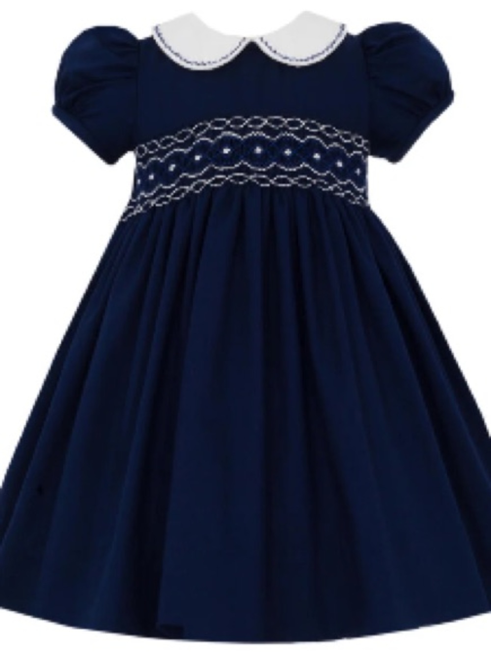 Anavini Navy Blue Viyella Float Dress - Smocked with Peter Pan Collar - Size 3T